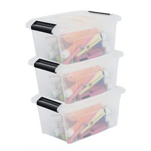 Iris Ohyama Boîte plastiques, Lot de 3, 3 x 5 L, Clips, Hermétique - DDNTB-5 - Transparent - L28 x P19.5 x H14.5 cm