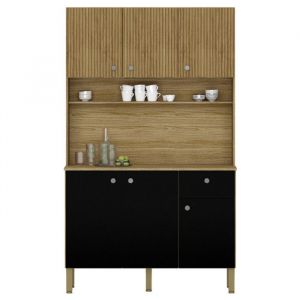 Buffet de Cuisine 6 Portes 1 Tiroir Chêne et Noir 7 Niches l 111 h 185 p 39.3 cm - Noir