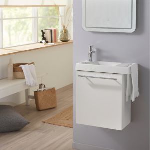 Pack lave-mains Blanc mat avec porte serviette - Mitigeur à gauche - L.48 X H. 52.5 cm - Houston