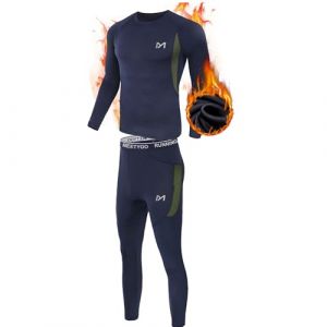MEETYOO Ensemble de sous-Vêtements Thermiques Homme, Sport Base Layer Maillot Manches Longues Pantalon Quick Dry Sou Vetement pour L'entraînement Ski Running Randonnée, Bleu, Taille L