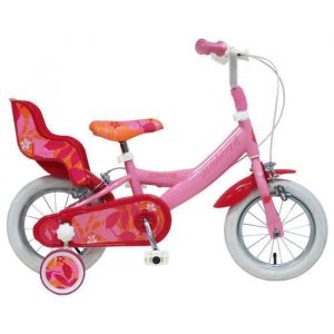 Image de Scrapper Vélo enfant - Modèle 12'' pour fille de 85 à 100 cm équipé de 2 freins, pneus gonflables, gardes boues + Porte Poupée