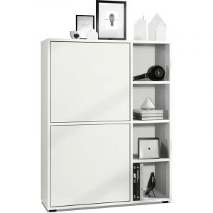 Vladon Buffet haut Armoire Cabinet Commode Cuba Blanc mat - haute brillance - Portes en Blanc mat sans éclairage LED - Portes en Blanc mat sans