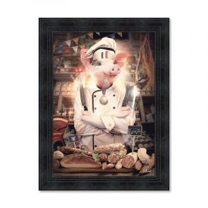 Cadre en bois avec impression en PVC vernis "Cochon" - Noir - 80 x 120 cm - Collection Binet