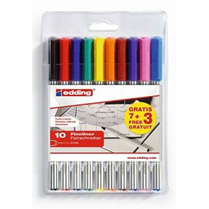 Edding 89 office Feutre fin permanent couleurs assorties encre à l'eau 0.3 mm extra fin pack de 10