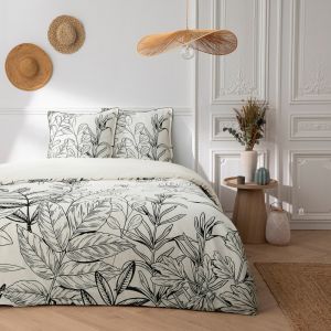 Future Home - Parure de lit 3 pi&egrave;ces Adulte 2 personnes en satin de coton imprim&eacute; v&eacute;g&eacute;tal Set de Housse de couette 260x240cm +2 Taies d'oreiller