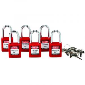 BizLine Lot de 6 cadenas de consignation avec anse aluminium 38 mm rouge
