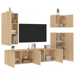 VidaXL Unités Murales TV 5 pcs, Armoires de Télévision Suspendues avec Rangement, Meubles Télé de Salon, Moderne, Chêne Sonoma Bois d'Ingénierie
