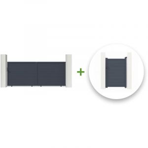 Pack portail coulissant EIGER 350x140cm + Portillon EIGER 100x140cm Gris