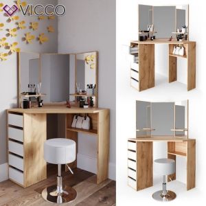 Coiffeuse d'angle „Arielle Goldkraft/Blanc avec tabouret Vicco