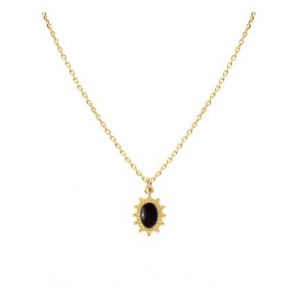 Collier médaille agate noire doré à l'or fin 24k THELMA