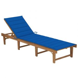 Transat chaise longue bain de soleil lit de jardin terrasse meuble d'extérieur pliable avec coussin bois d'acacia solide 02_0012846