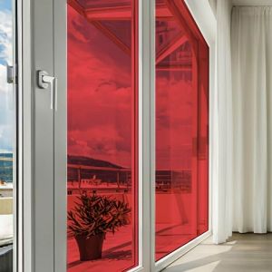 Dimexact Film Solaire Pour Vitre Auto Adhésif Coloré Transparent Pour Fenêtre, Rouge, De L : 1.52 M X H : 1.5 M, En Rouleau