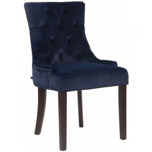 CLP Chaise de salle à manger Aberdeen en Velours - Piètement Antique clair ou foncé, Bleu-Antique