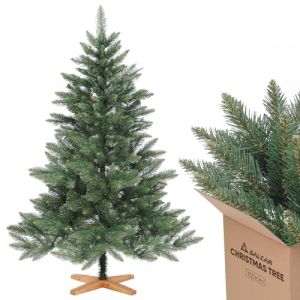 Salcar Sapin de Noël artificiel Nordmann 150 cm avec pied en bois 381 branches en PVC aspect réaliste et élégant