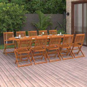 VidaXL Mobilier &agrave; d&icirc;ner de jardin 11 pcs Bois d'acacia massif Marron