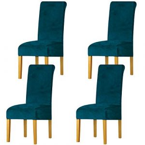 Image de Housse de Chaise en Velours,Spandex de Bout Droit avec la Bande élastique, Dame de Velours dinant la Chaise 4pcs/set - Vert