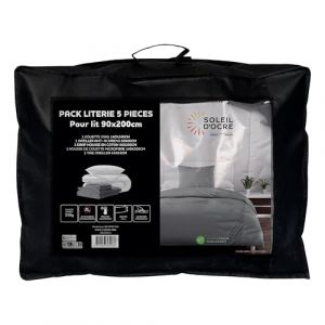 Image de Soleil d'Ocre Ensemble Couette et Parure 5 Pièces Boheme Gris pour lit en 90x200 cm