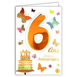Age Mv 69-2006 Carte Joyeux Anniversaire 6 ans Enfant Garçon Fille motif Gâteau 6 Bougies Papillons