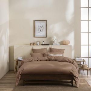 Essix Housse de Couette Unie en Percale de Coton lavée, Delicate, 140 x 200 cm, Marron Foncé