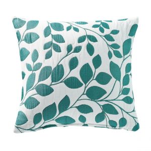 Housse de coussin jacquard motif végétal FANNY - Turquoise