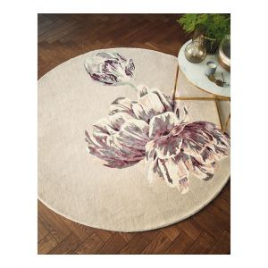 Ted Baker Tapis rond floral laine et viscose moderne Tranquility Beige Ø150 - Beige