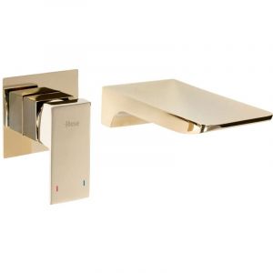 Image de R&eacute;a Robinet mural de lavabo douchette de baignoire mason gold