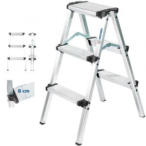 Escabeau marche pied 3 marches HOMILIX3, petit escabeau pliable, aluminium, design compact et robuste, H max travail 2,34m, 5 ans garantie, Hostrom