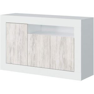 Pegane Buffet avec 3 portes et 1 étagère coloris blanc artic - blanc poli - Hauteur 87 x Longueur 144 x Profondeur 42 cm