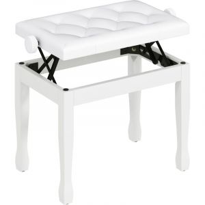 Homcom Banc de piano - réglable en hauteur - siège rembourré - PU et cadre en bois massif - 64x35x55cm - blanc