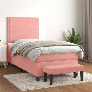 VidaXL Sommier à Lattes de Lit avec Matelas, Lit Rembourré, Lit Simple, Lit Adulte de Chambre à Coucher Intérieur, Moderne, Rose 90x190 cm Velours 3137760