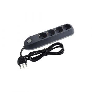 Bticino Multiprise électrique Poker avec 4 Prises universelles P40 Schuko Zipasso Schuko Standard Allemand, câble de 1,5 m avec Gain de Place et résistant aux déchirures 16 A, 3500 W, Couleur Gris