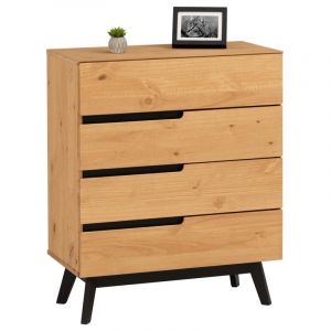 Idimex Commode TIBOR style scandinave design vintage nordique avec 4 tiroirs, en pin massif finition bois naturel teinté