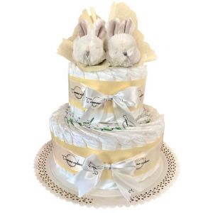 Image de G&acirc;teau de couches et ses chaussons beiges Jaune