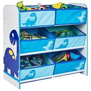 Image de Pegane Meuble de rangement enfant avec 6 bacs, coloris bleu motif dinosaures - Dim : H 60 x L 63,5 x P 30 cm