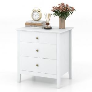Coast Table de chevet avec 3 tiroirs - 61x46x66 cm - Blanc - Table de chevet en bois avec rangement pour la chambre à coucher