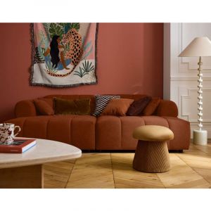 Lisa Design - Ray - canapé droit 4 places avec double méridienne - assise profonde - en tissu texturé - rouille