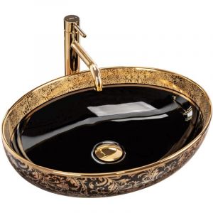 Réa Vasque à poser Margot Gold/Black Lavabo Salle de Bain 520 x 400 x 135 mm en Céramique (Noir/doré)
