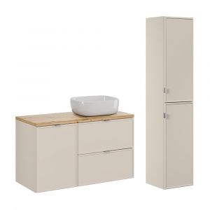 Ensemble meuble simple vasque 100cm panier à linge et colonne Alba Cachemire