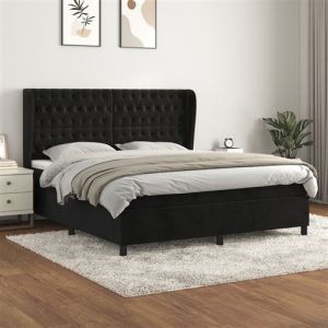 VidaXL Sommier à Lattes de Lit et Matelas, Lit Rembourré, Lit Double, Lit Adulte de Chambre à Coucher Intérieur, Moderne, Noir 160x200 cm Velours