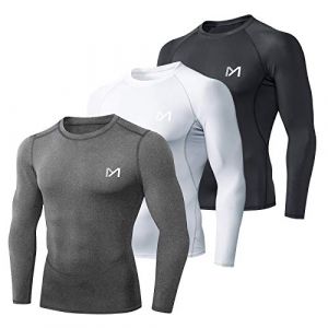 MEETEU Homme Manches Longues Compression Baselayer T-Shirt Fitness Vêtements Séchage Running Gym Workout