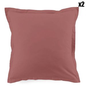 2 Taies d'oreiller unies 100% Coton brique