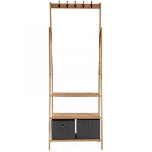 Porte-manteaux gris marron bois tissu (40,5 x 175 x 67 cm)