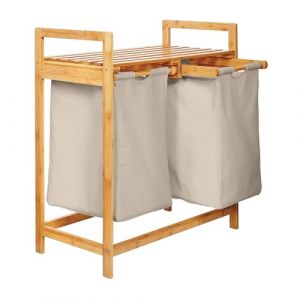 Lumaland Panier à linge en bambou avec 2 sacs à linge extensibles | Matériau facile d'entretien, insensible à l'humidité et facile à essuyer | Hauteur env. 73cm x 64cm de largeur x 33cm de profondeur