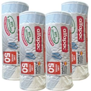 Image de Alfapac 80% recyclé 8 rouleaux de 10 sacs poubelle refermables, 50L, blanc