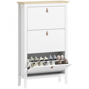 Homcom Meuble &agrave; chaussures - 21 paires - 3 tiroirs rabattables, &eacute;tag&egrave;res r&eacute;glables - panneau de particules - 80 x 24 x 131cm blanc