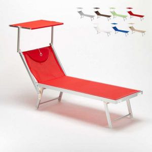 Beach and Garden Design Bain de Soleil transat Chaise longue lit de plage professionel aluminium SANTORINI | Rouge