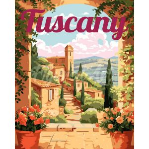Figured'Art Peinture par Numéro Adulte Affiche de voyage Toscane en fleurs - Activité Manuelle Kit de Loisir Créatif DIY Numéro d'Art Complet - 40x50cm sans châssis en bois