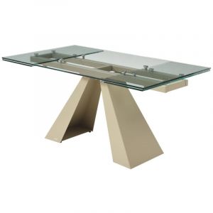 Table à manger extensible 6 à 10 personnes en verre trempé et métal beige - Transparent - LOZIPA de Maison Céphy