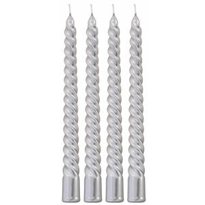 Ruedelafete Set de 4 bougies Flambeau Torsadées 25cm, métallisées Argent