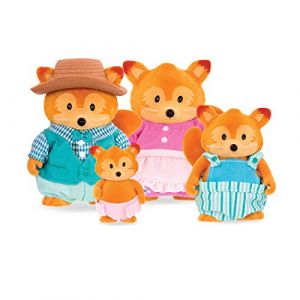 Li'l Woodzeez - Petite Figurine Animale - Famille du Renard &agrave; Queue Courte - Lot de 4 Figurines d'animaux de Collection floqu&eacute;s - Figures de poup&eacute;es posables et Livre d'histoires - 3 Ans et +